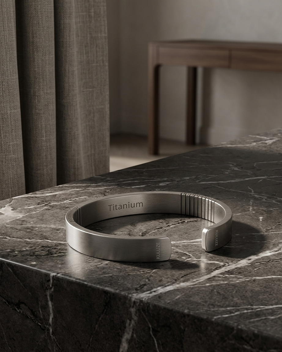 KULUZE Mens Bracelet | Pure Titanium Minimalist Bracelet Designed for Men | Springy Mens Cuff Bracelet | 10MM Wide Bracelet | Gift for Him